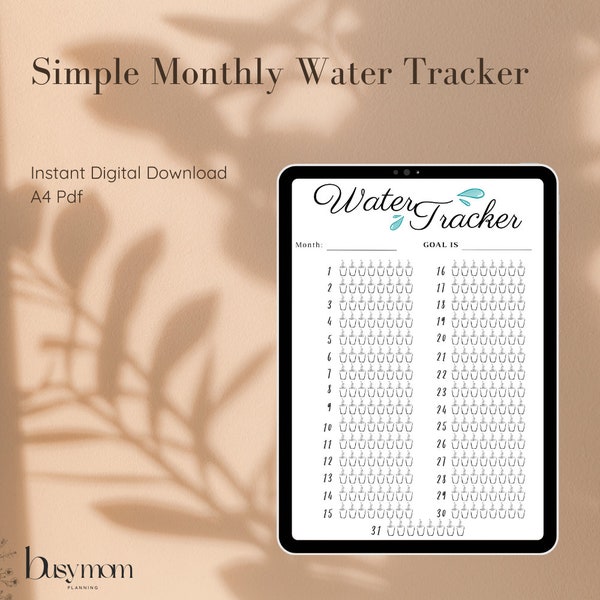 Printable Monthly Water Tracker ,Busy Mom Hack, Life Coach Tracking, Monthly Water Intake, Instant Download, Water tracker for busy moms