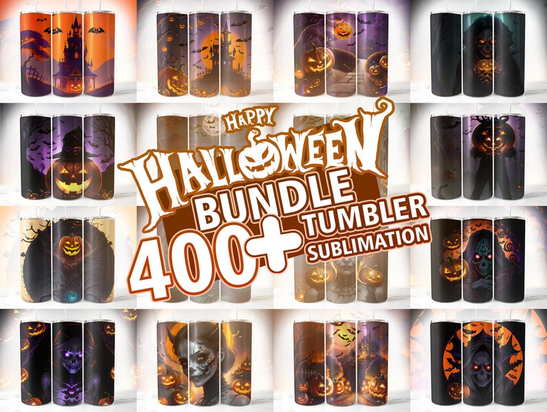 Halloween Tumbler Wrap Bundle PNG Skinny 20 oz Tumbler Sublimation Design Straight Tumbler Wrap Spooky Fall Digital Download image 1