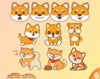 Shiba Inu Lindo perrito kawaii, Archivos cortados para Cricut y Silhouette, Impresión por sublimación, Listo para (DTG) Directo a la prenda, vector SVG