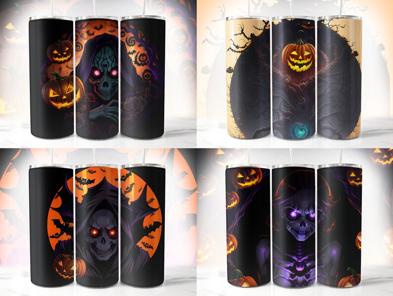 Halloween Tumbler Wrap Bundle PNG Skinny 20 oz Tumbler Sublimation Design Straight Tumbler Wrap Spooky Fall Digital Download image 3