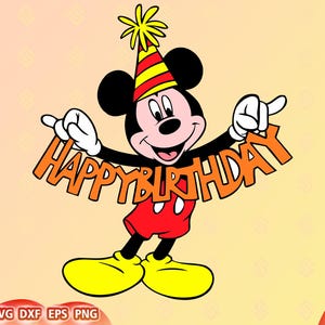 Mickey Mouse anniversaire SVG couches tête svg gobelet mug, anniversaire tshirt svg, fichiers svg pour Cricut Svg | DXF | PNG, joyeux anniversaire