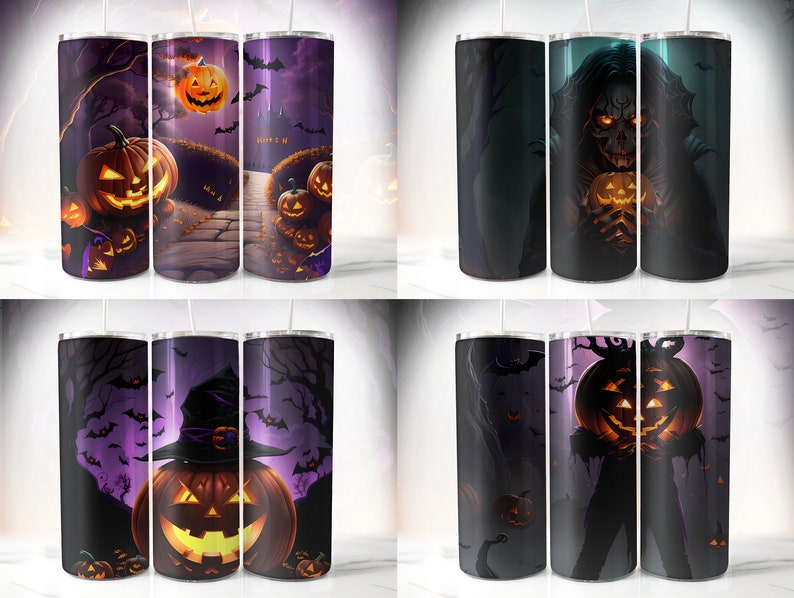 Halloween Tumbler Wrap Bundle PNG Skinny 20 oz Tumbler Sublimation Design Straight Tumbler Wrap Spooky Fall Digital Download image 4