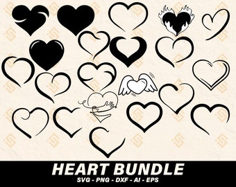 21 Heart Bundle Digital Download | Heart Outline Svg, Heart Shape Png, Open Heart Svg,Dxf Eps Ai Jpg Pdf, Heart Silhouette Cut File