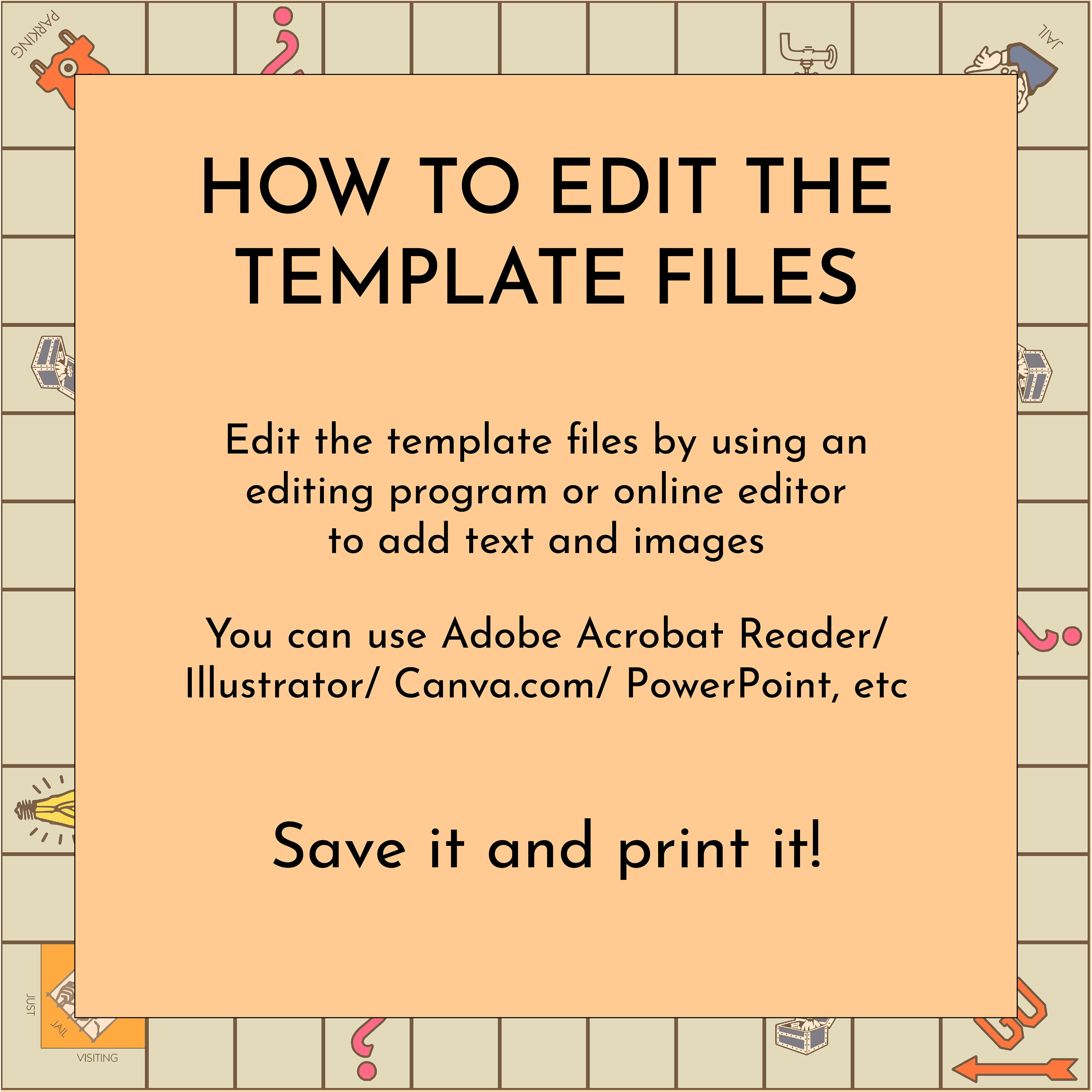 Custom Monopoly Template | Digital Download | Blank Monopoly Game - Etsy