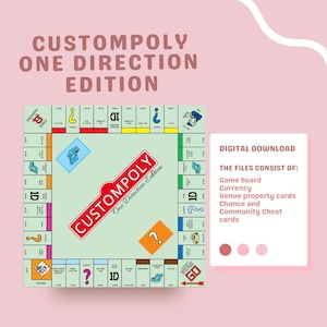 Edizione Monopoly One Direction personalizzata – Pronta per la stampa | Include carte, denaro, probabilità e carte della cassa della comunità