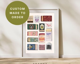 Custom Matchbook Art | Personalized Digital Matchbox Gift | Large Matches Print | Customized Retro Wall Poster