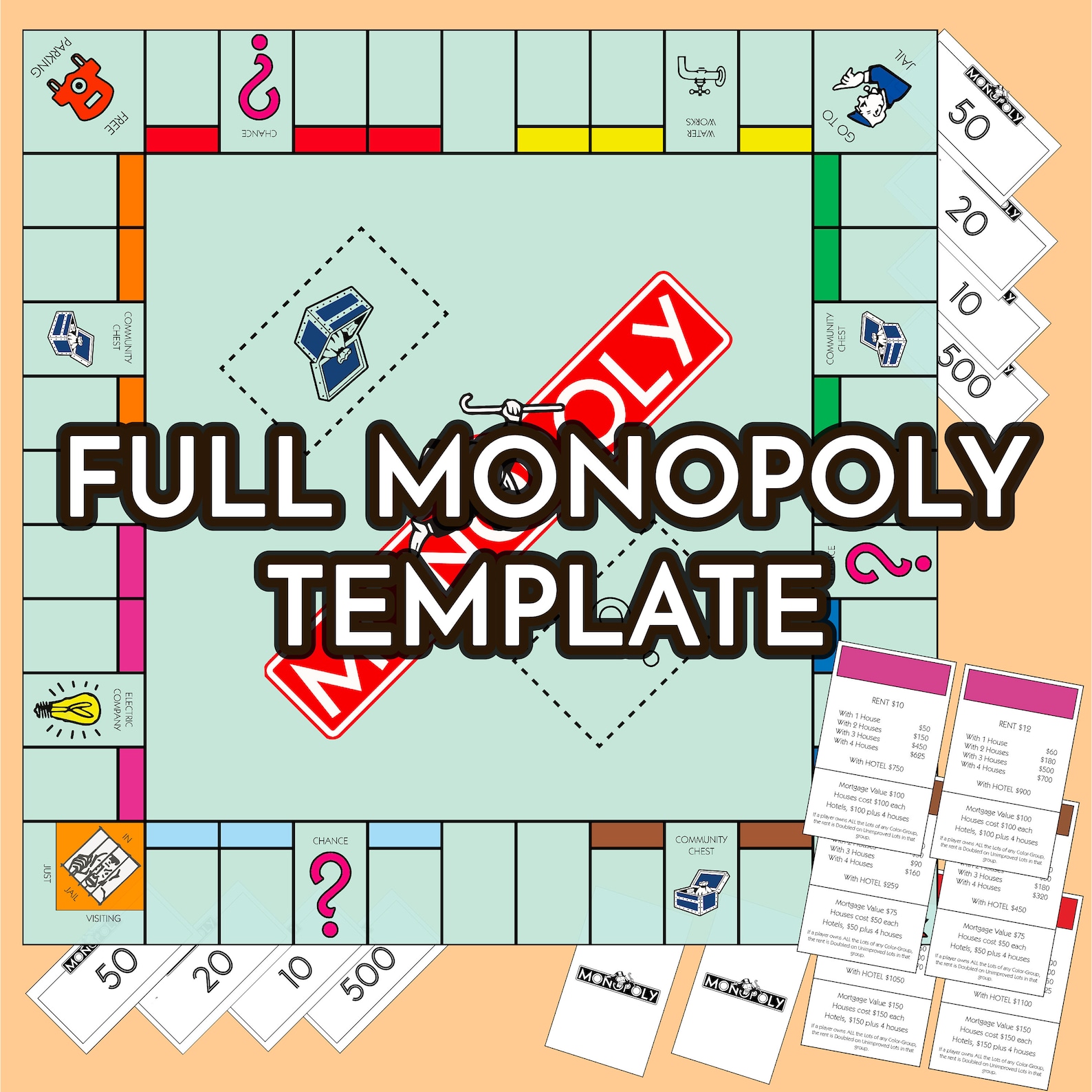 Custom Monopoly Template Digital Download Blank Monopoly Game Etsy Custom Monopoly Template Digital Download Blank Monopoly Game Etsy