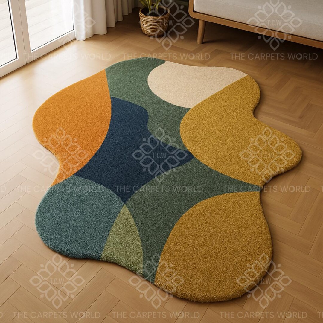 Modern Abstract Hand Tufted Wool Rug, Irregular Shape Area Rug ...