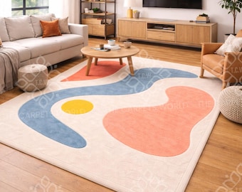 Modern Abstract Hand Tufted Wool Rug | Scandinavian Living Room Area Carpet | Colorful Decor Rug