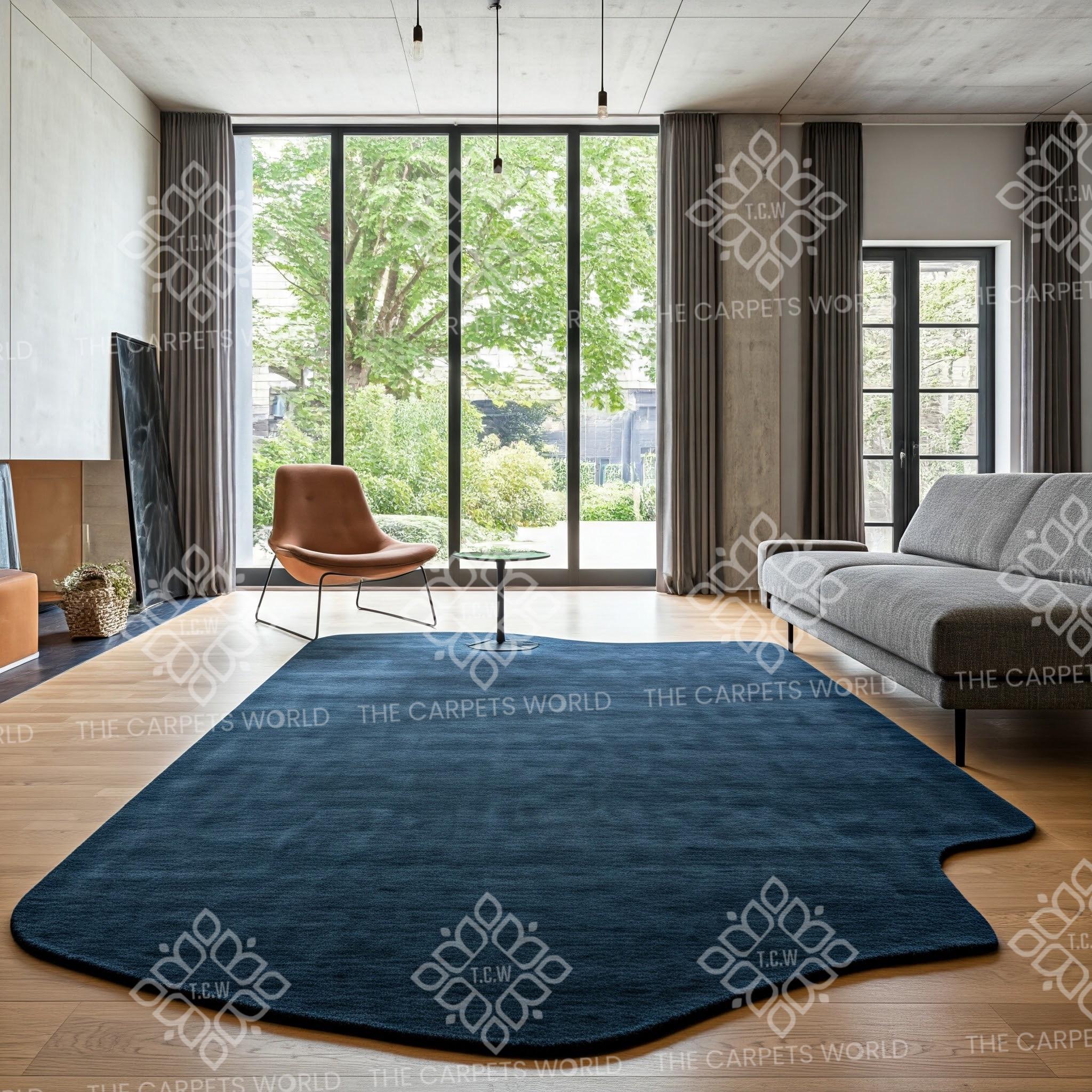 Modern Navy Blue Hand Tufted Wool Rug, Irregular Edge Contemporary Area ...