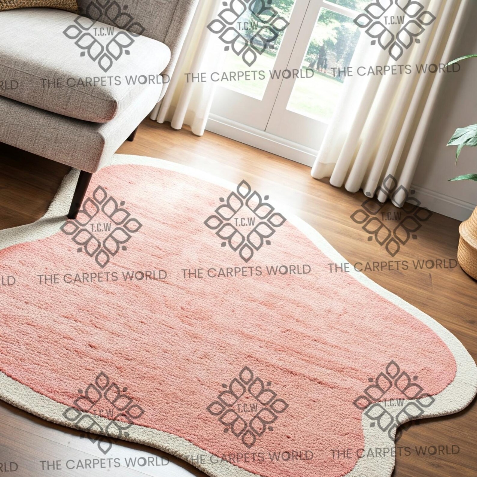 Irregular Shape Pink and Beige Area Rug, 100% Wool, Hand Tufted Custom ...