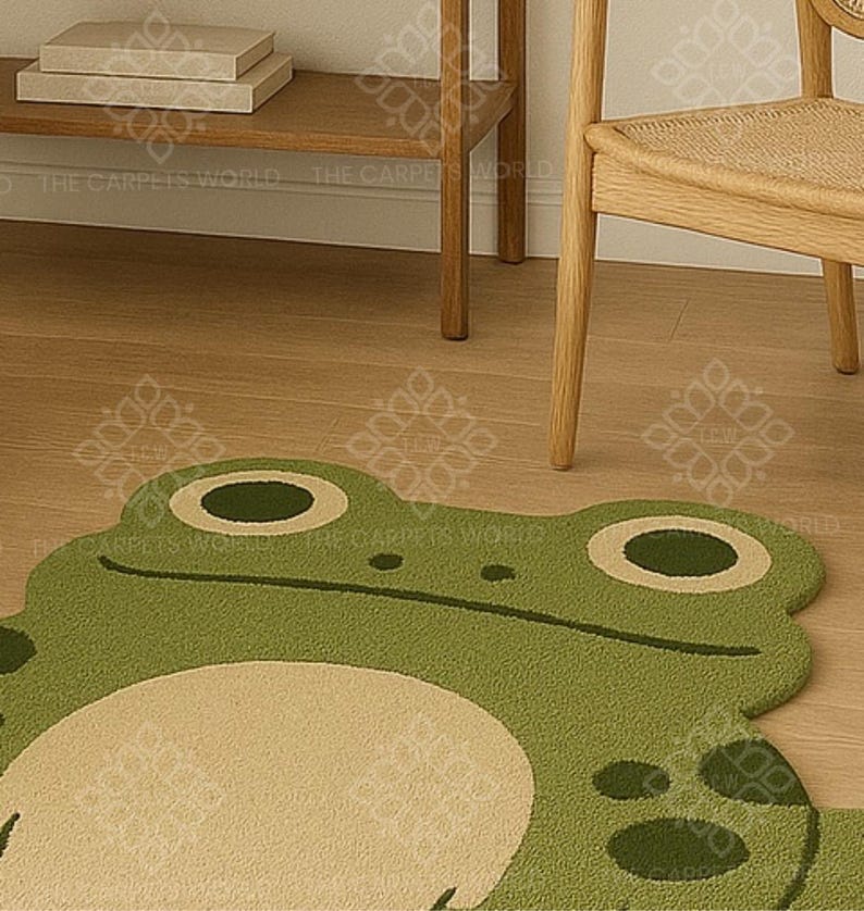 Frog Rug Tufted Hand Tufted Frog Rug, Cute Animal Shaped Wool Rug, Kids Room Nursery ...