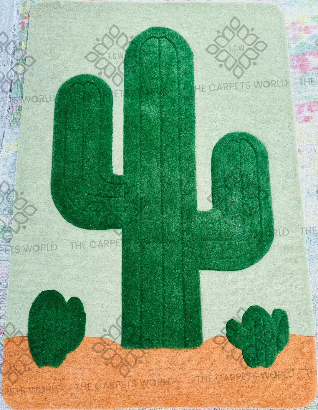 Green Cactus Rug,100% NZ Wool,hand-tufted Rug for Bedroom,dining Room ...