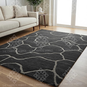 Hand Tufted Midnight Riverstone– Modern Charcoal Flow Pattern Rug 4x6, Nature Inspired Artistic Area Rug For Living Room, Cozy Boho Decor