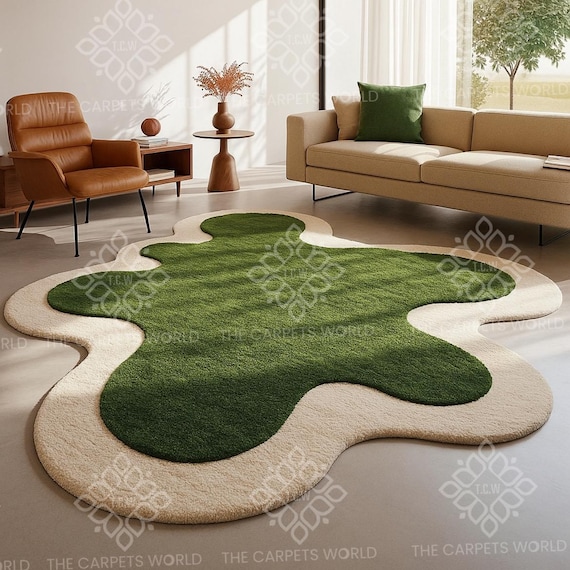 Hand Tufted Groovy Splash Shag Rug–retro Orange & Waige Blob Area