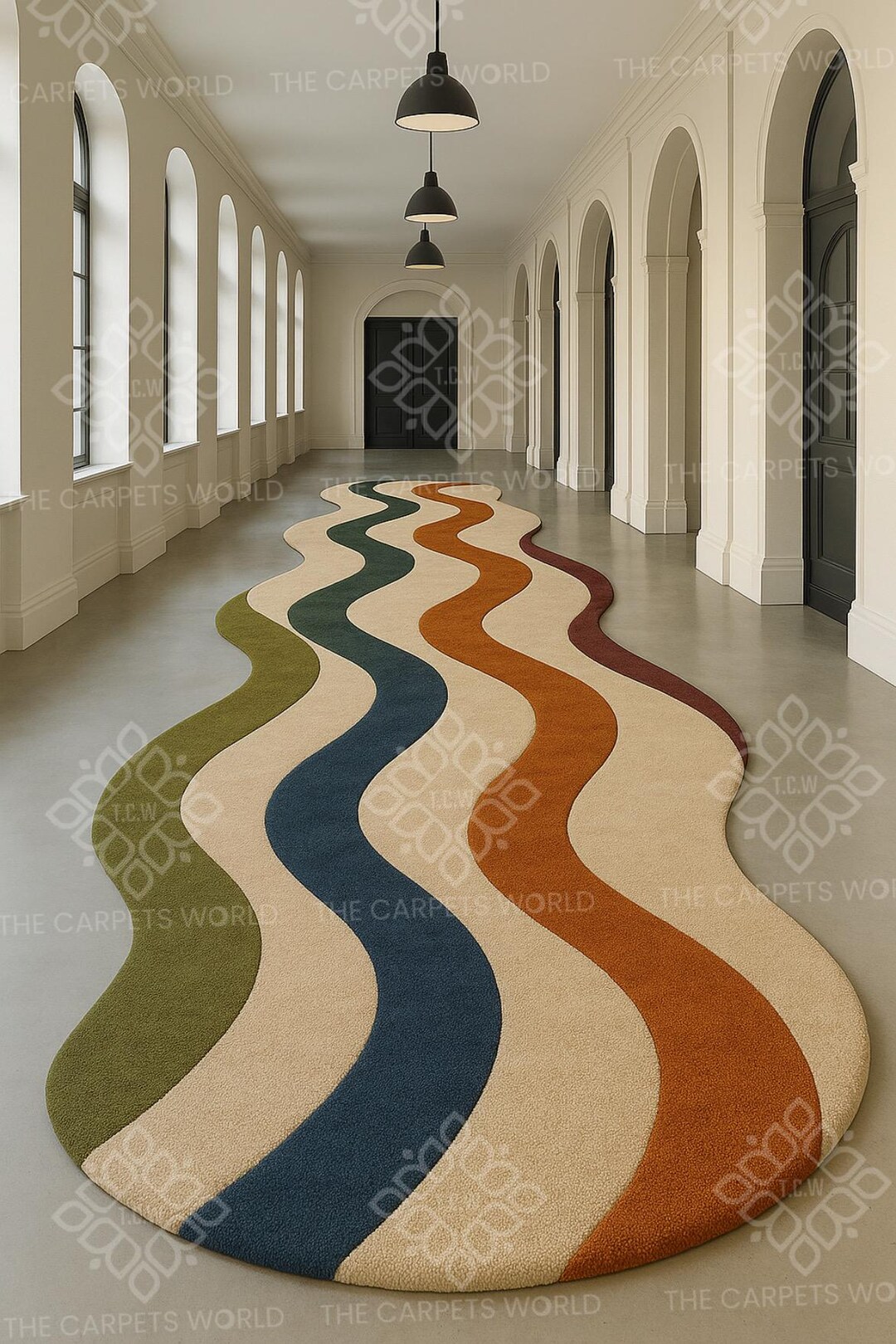 Unique Shape Runner Rug Hand Tufted Rug, Handmade Colorful Wavy Runner Rug- Organic Irregular ...