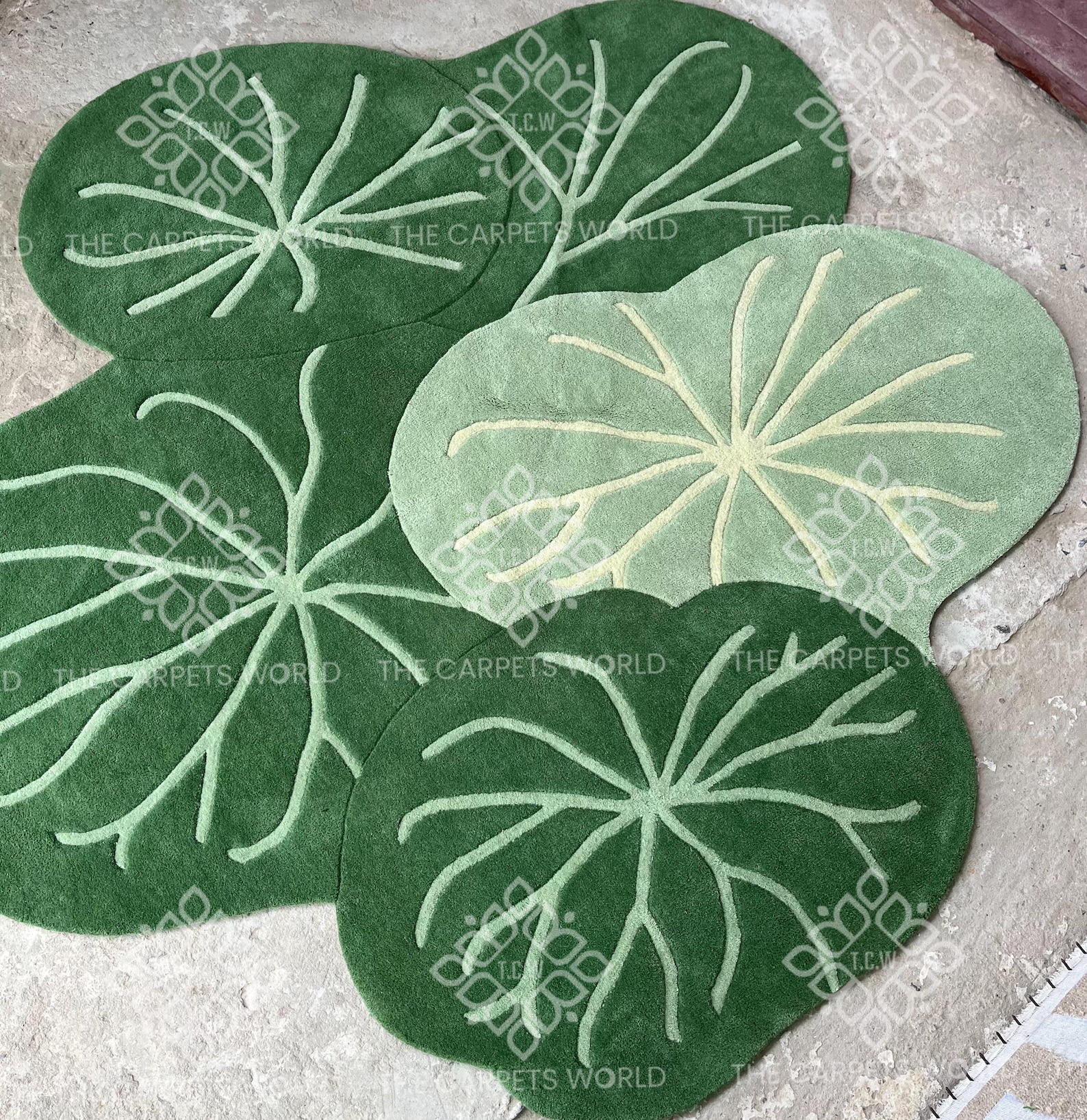Leafy Handmade Rug Hand Tufted Wool Leaf Rug, Botanical Green Carpet,organic Shape Carpet ...