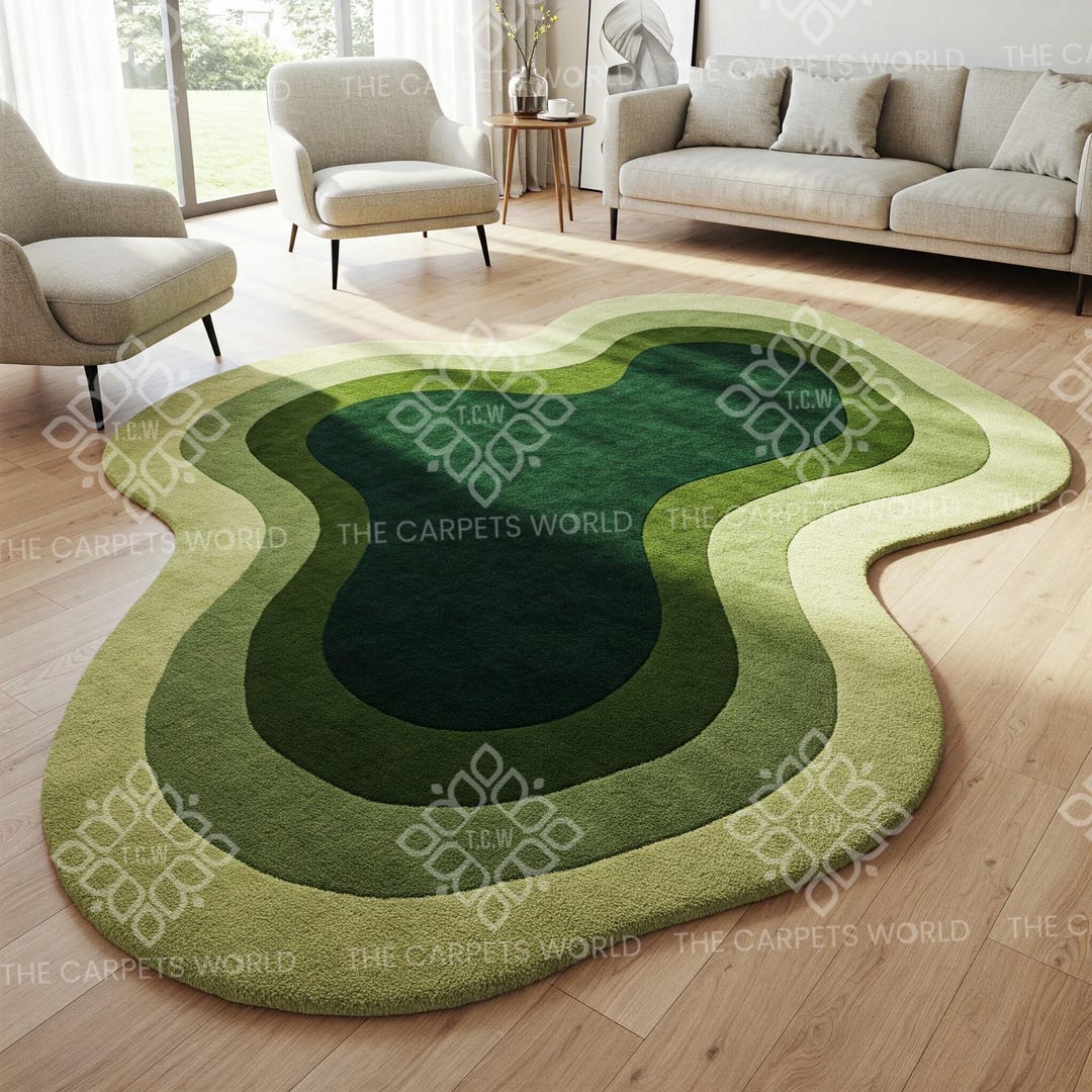 Hand Tufted Wool Rug, Green Organic Shape Rug,modern Abstract Area Rug ...