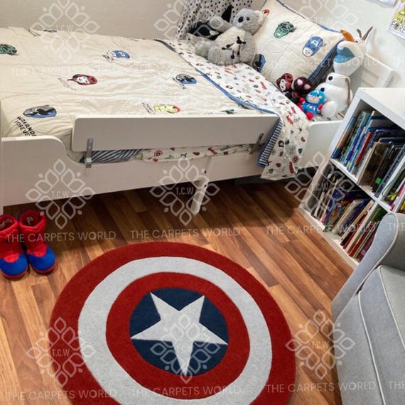 Hand Tufted Captain America Shield Rug,Superhero Kids Room Rug, Round Rug,Marvel Inspired Rug,Playroom Decor,Nursery Rug,Custom Handmade Rug