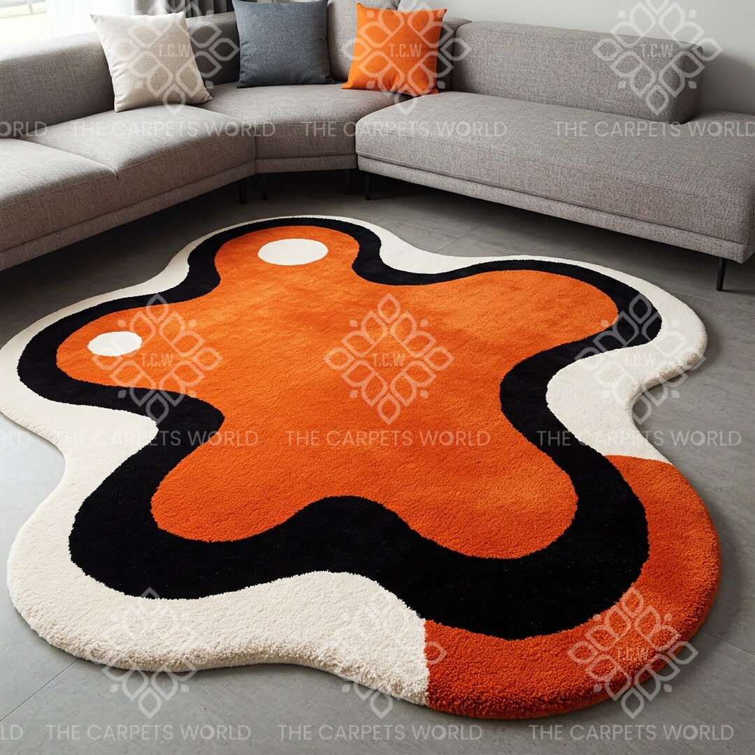 7x7 Modern Abstract Blob Hand Tufted Wool Rug, Organic Shape Area Rug ...