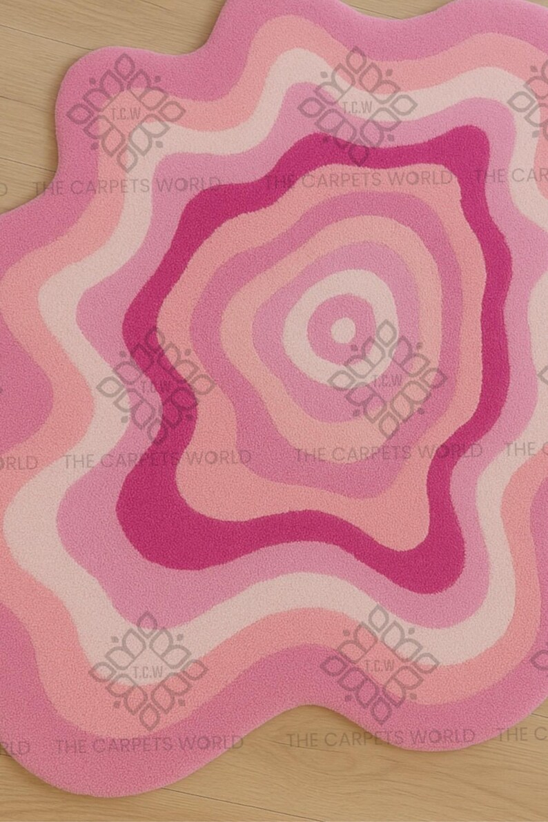 Retro Groovy Blob Area Rug–gradient Pink Wavy Abstract Irregular Shape ...