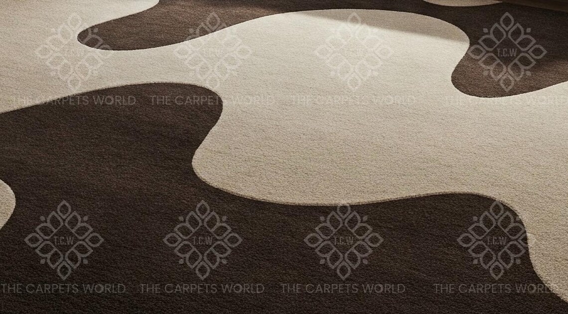 Modern Abstract Rug- Beige & Brown Wavy Pattern,designer Hand Tufted ...