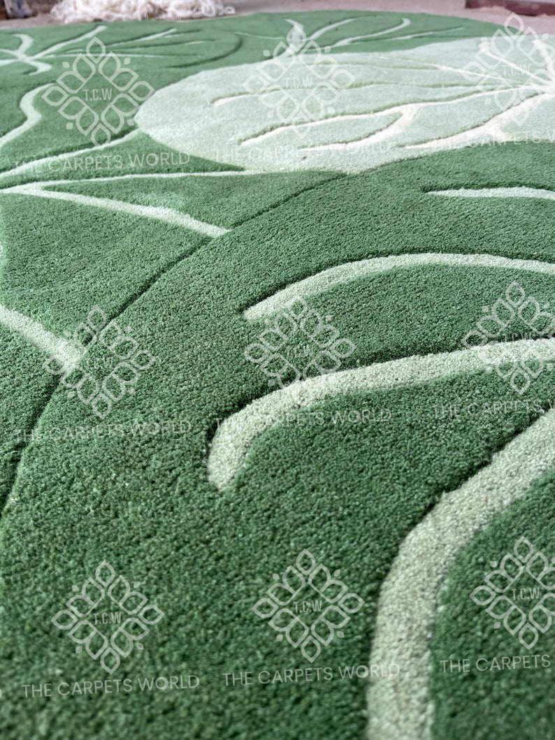 Leafy Handmade Rug Hand Tufted Wool Leaf Rug, Botanical Green Carpet,organic Shape Carpet ...