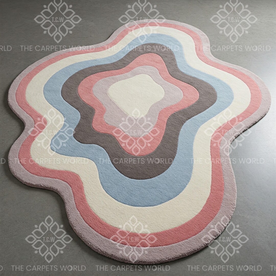 Retro Wave Pastel Blob Rug– Groovy Irregular Shaped Area Rug in Pink ...