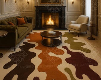 Hand Tufted Abstract Wool Rug, Modern Organic Area Rug for Living Room Decor