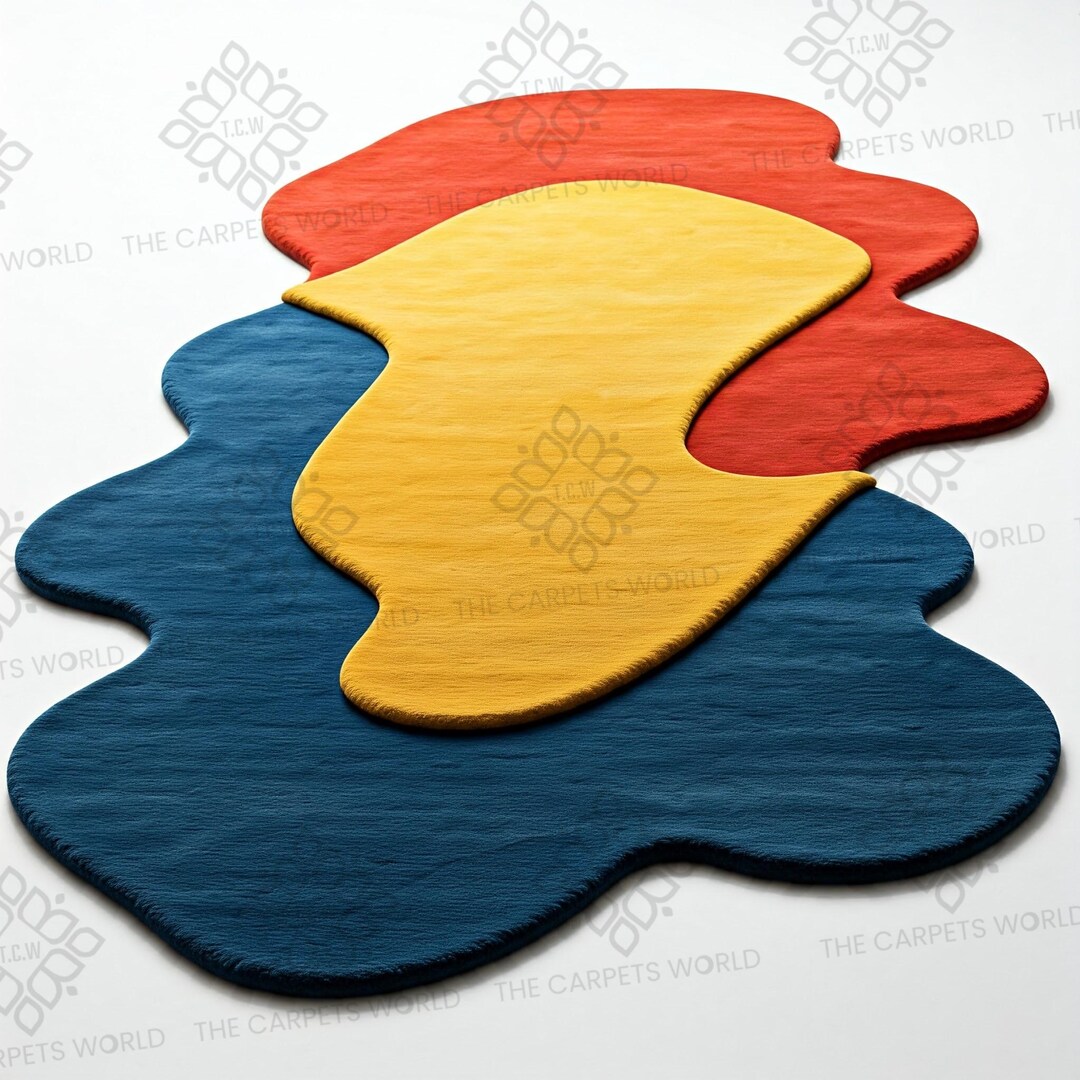 Abstract Layered Color Splash Rug–, Red Yellow & Blue Color Irregular ...