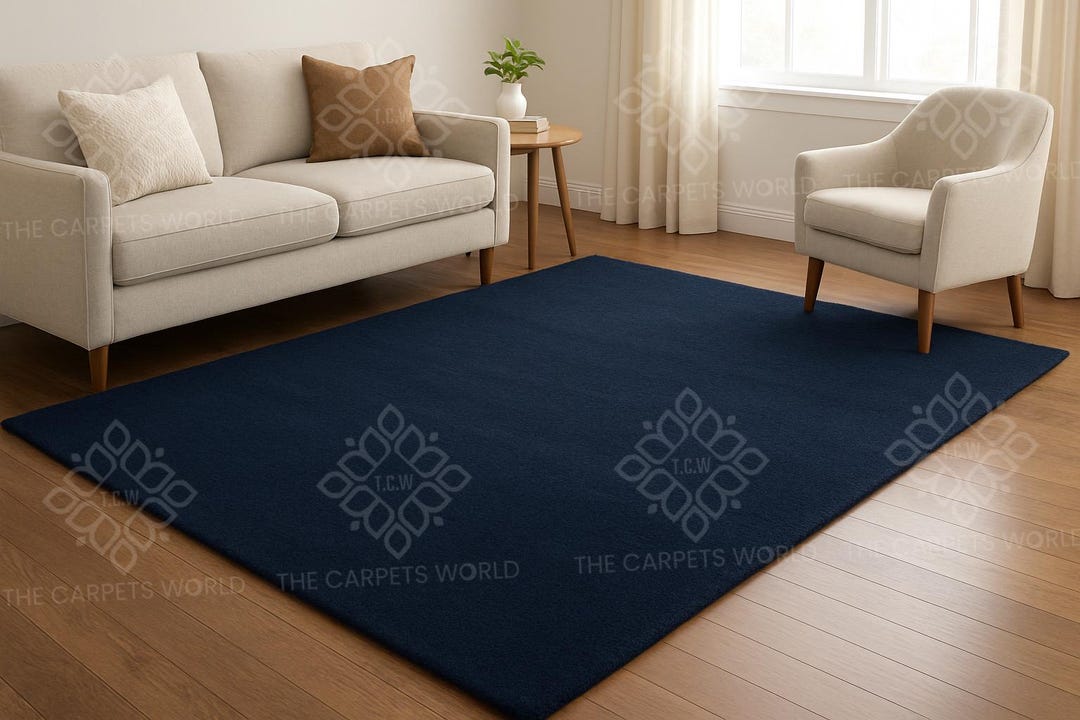 8x10 Navy Blue Solid Wool Rug, Hand Tufted Area Rug, Minimal Modern ...