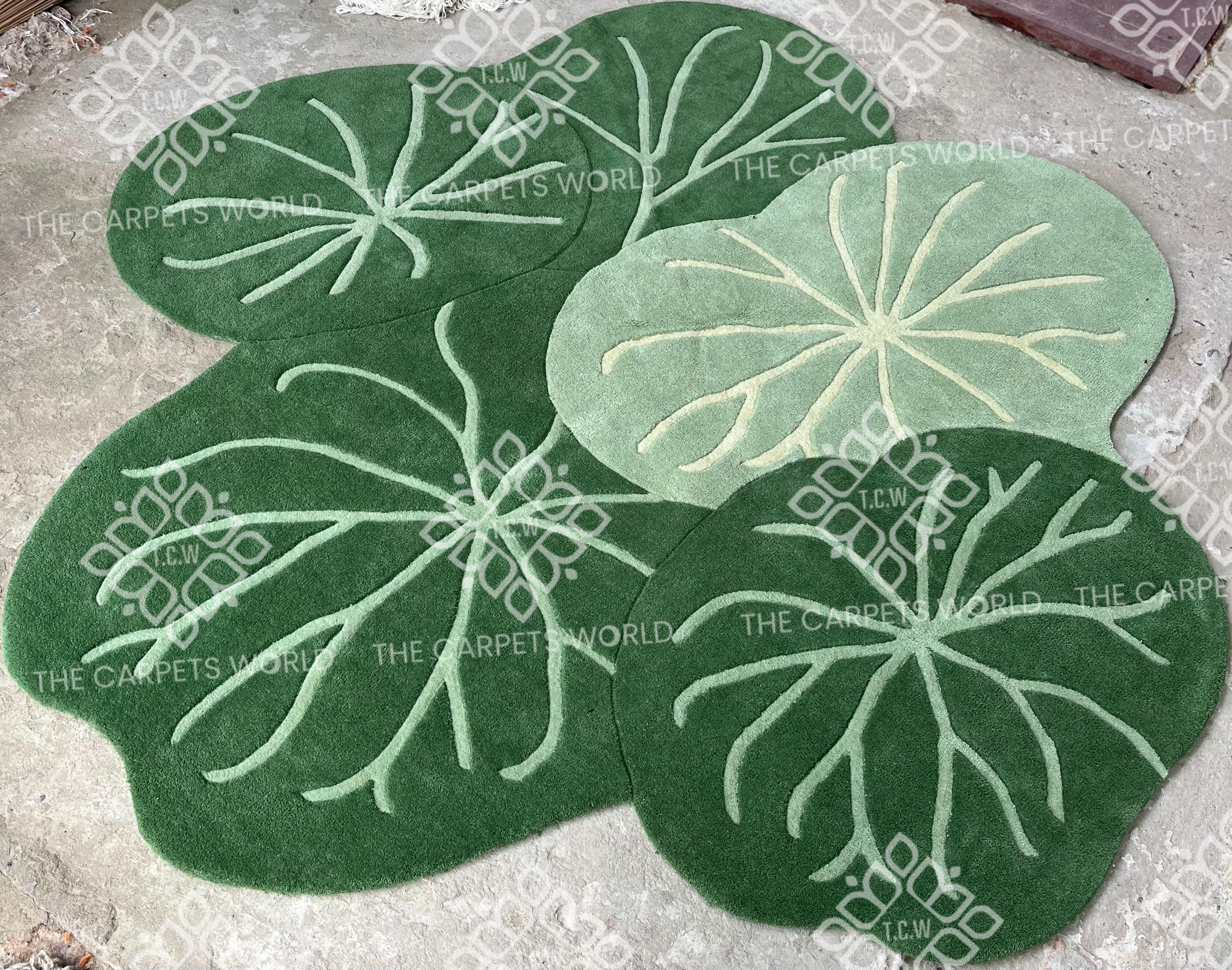 Green Leaf Shaped Rug – Hand Tufted Wool Carpet – Botanical Nature Area ...