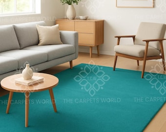 Alfombra de lana tejida a mano en color verde azulado liso, alfombra moderna minimalista, alfombra mullida, decoración para sala de estar y dormitorio, tamaño personalizado.