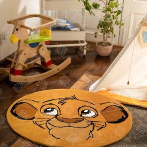 Simba Round Hand Tufted Wool Rug, Cartoon Rug,Lion King Rug,Kids Nursery Rug, Handmade Custom Area Rug For Living Room,Home Decor Carpet 5x5
