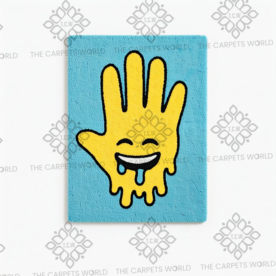 Melting Hand Smiley Face Rug– Quirky Drippy Emoji Hand Tufted Wool Rug ...