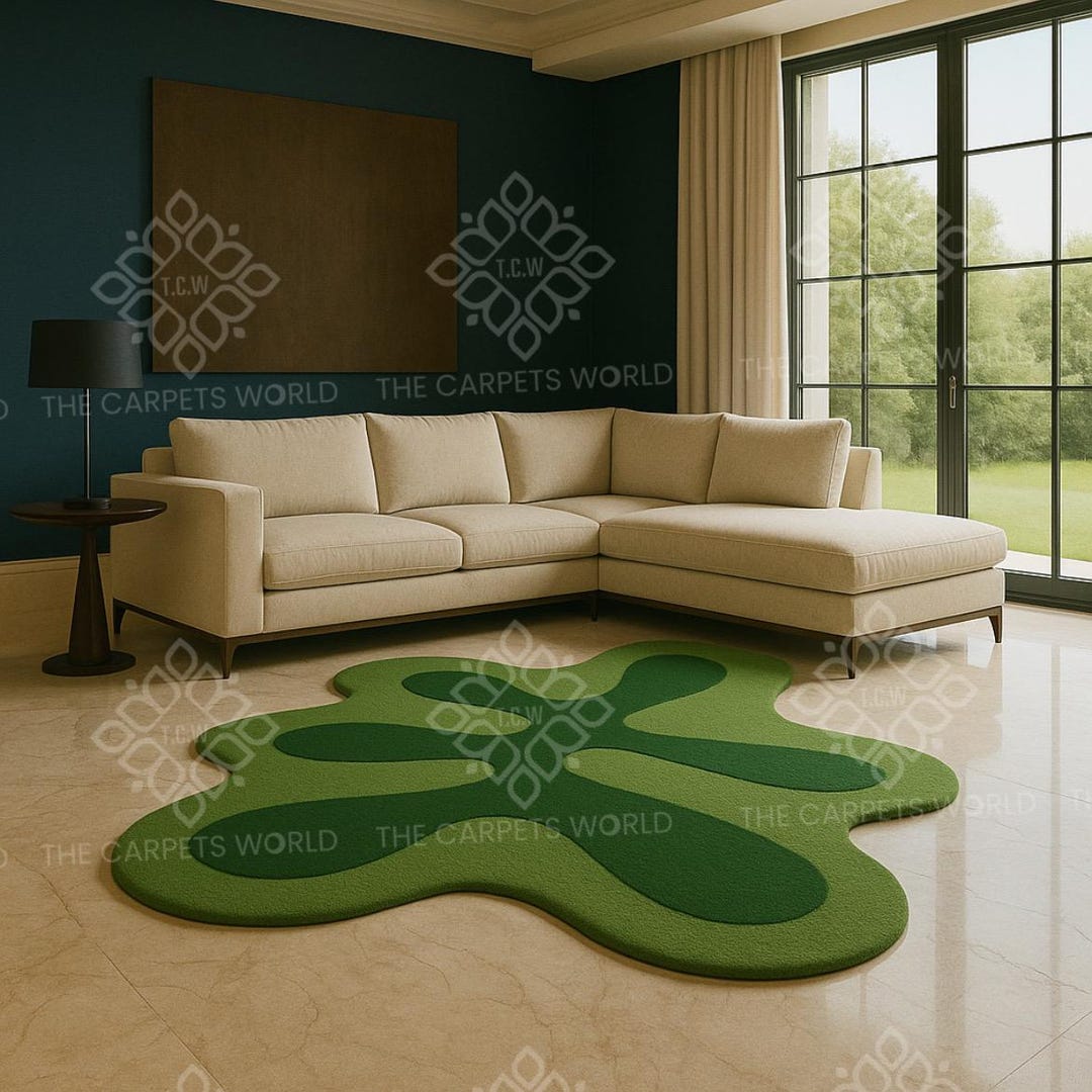 Green Abstract Hand-tufted Wool Rug | Modern Organic Shape Carpet ...