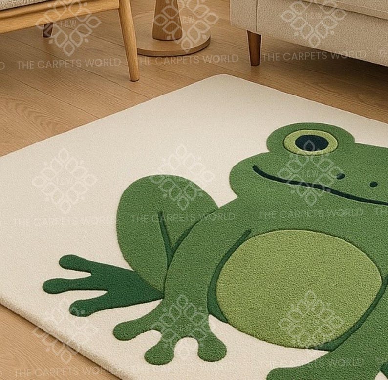 Hand Tufted Wool Frog Rug, Kids Room Animal Rug, Cute Green Frog Carpet ...