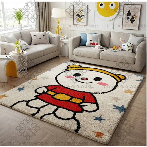 Cute Cartoon Bear Kids Rug – Soft Plush Area Rug for Nursery or