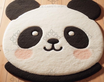 8x8 Cute Panda Shape Rug, Hand Tufted Wool Kids Rug, Animal Face Nursery Carpet, Soft Playroom Decor, Modern Cartoon Panda Area Rug