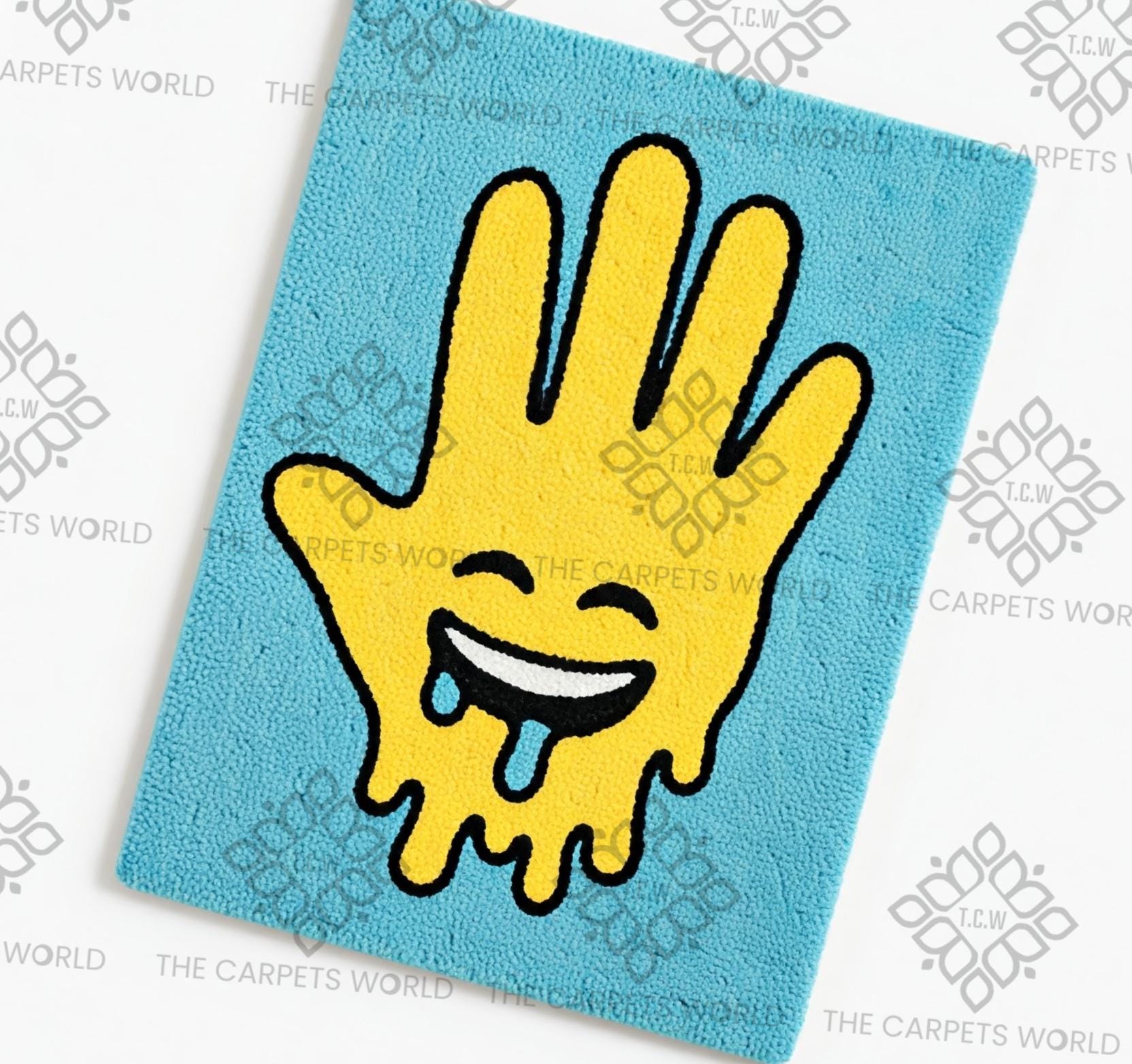 Drippy Face Rug Melting Hand Smiley Face Rug– Quirky Drippy Emoji Hand Tufted Wool Rug ...
