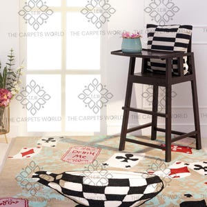 Tapete de lã tufado à mão para crianças, 8x10, estilo festa do chá, divertido, retangular, feito à mão, personalizado para quarto, sala de estar, decoração de casa