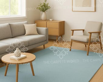 Effen lichtblauw handgetuft wollen vloerkleed, minimalistisch modern vloerkleed, Scandinavisch woonkamertapijt, zacht pluche slaapkamerdecor vloerkleed, aangepast formaat