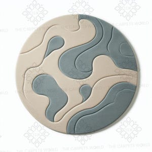 Abstract Flow Round Hand Tufted Wool Rug Beige & Gray Color Circular Rug 5x5 Handmade Custom Area Rug For Bedroom,Living Room,Home Decor Rug