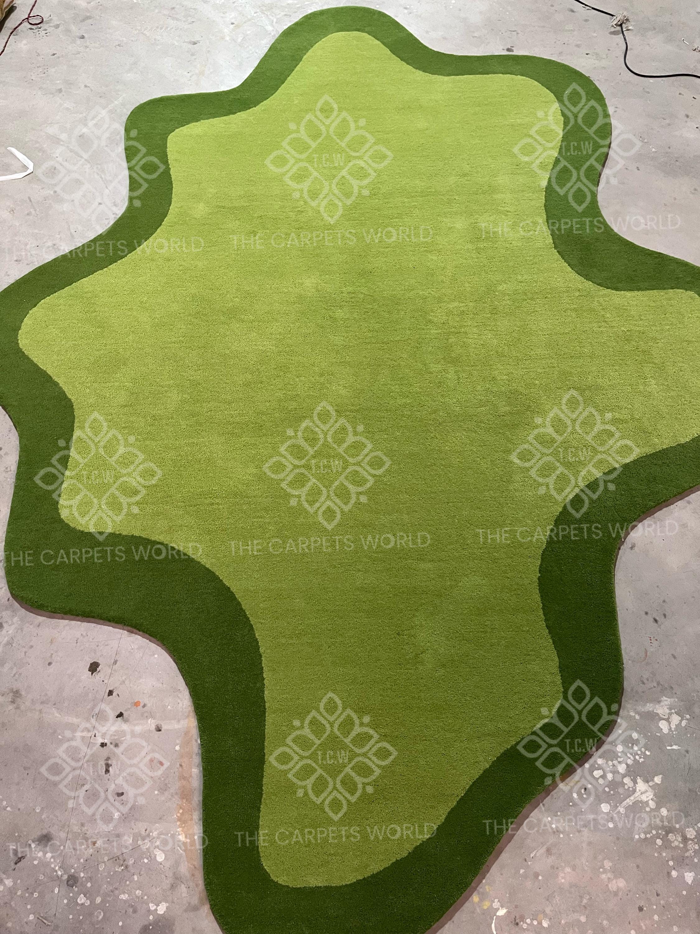 Modern Organic Wavy Green Hand Tufted Wool Rug, Irregular Shape Area ...