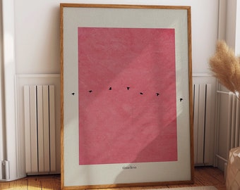 Timeless Art Print, Minimalist Pink Art Print, Birds in Flight (Digital Download)