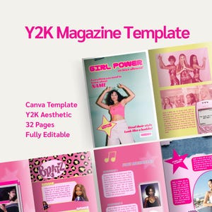 Y2Kマガジンテンプレート、Canvaテンプレート、編集可能なY2Kテンプレート、2000年代マガジンテンプレート