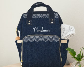 Personalized Diaper Bag Girl with Name Baby Shower Gift Denim Diaper Backpack Boy Custom Baby Diaper Bag with Baby Name Adult Diaper Bag