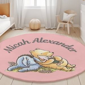 Kinderzimmer Dekor für Mädchen Bereich Teppich Winnie the Pooh Teppich mit Namen Kundenspezifische Baby Winnie the Pooh Kinder Teppich Runde personalisierte Babypartygeschenk