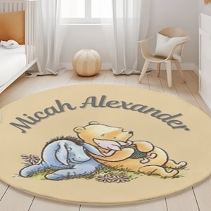 Personalisierter Kinderzimmer Dekor Bereich Teppich Winnie the Pooh Teppich mit Namen Kundenspezifischer Baby Winnie the Pooh Nursery Teppich Runde Gender Neutral Babyparty