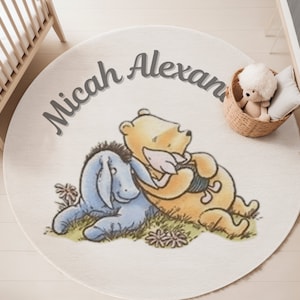 Personalisierter Kinderzimmer Dekor Bereich Teppich Winnie the Pooh Teppich mit Namen Kundenspezifischer Baby Winnie the Pooh Nursery Teppich Runde Gender Neutral Babyparty
